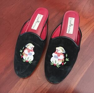 Claire Murray Black and Red Floral Embroidered Slippers sz 9.5